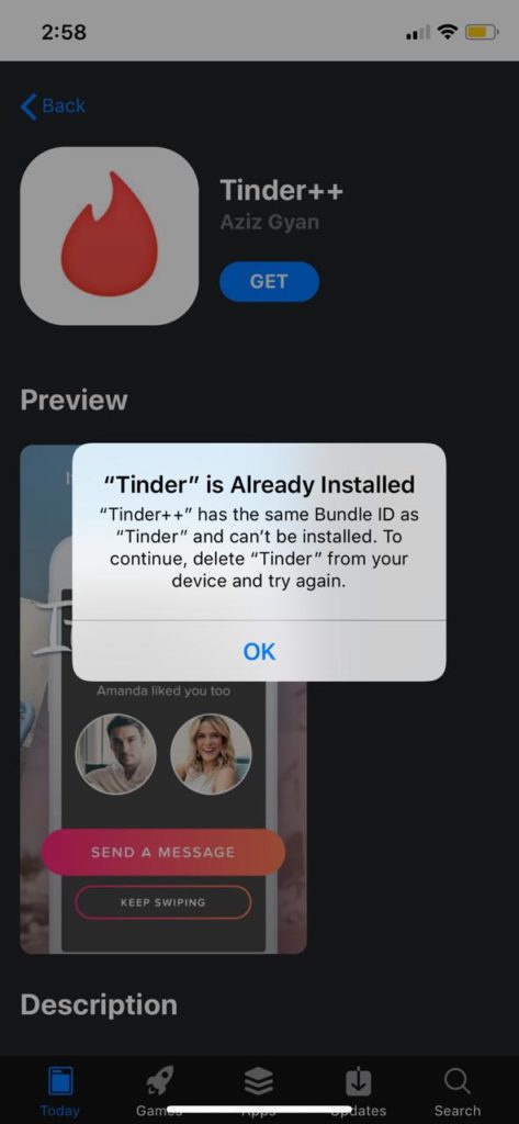 Tinder++ Error in AppValley iOS