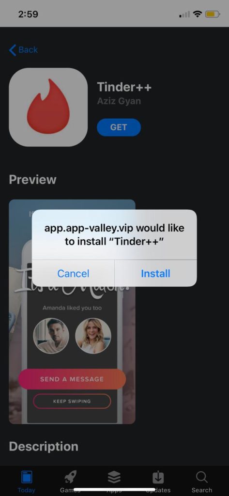 Install Tinder++ on iOS - AppValley