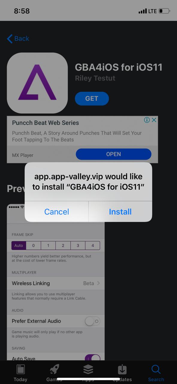 Download GBA4iOS on iOS using AppValley