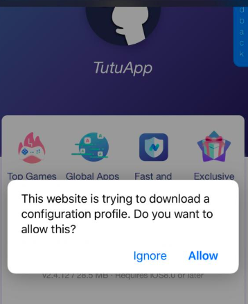 Allow - TuTuApp Lite on iOS