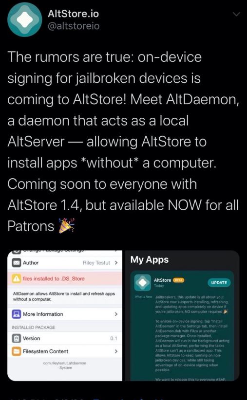 AltDaemon | AltStore Brings On Device App Signing for Jailbroken Devices