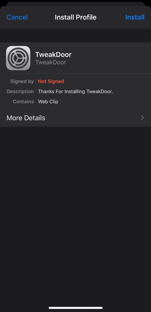 install the profile of tweakdoor