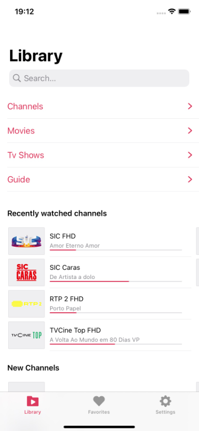 Library overview of iPlay tv app on iOS