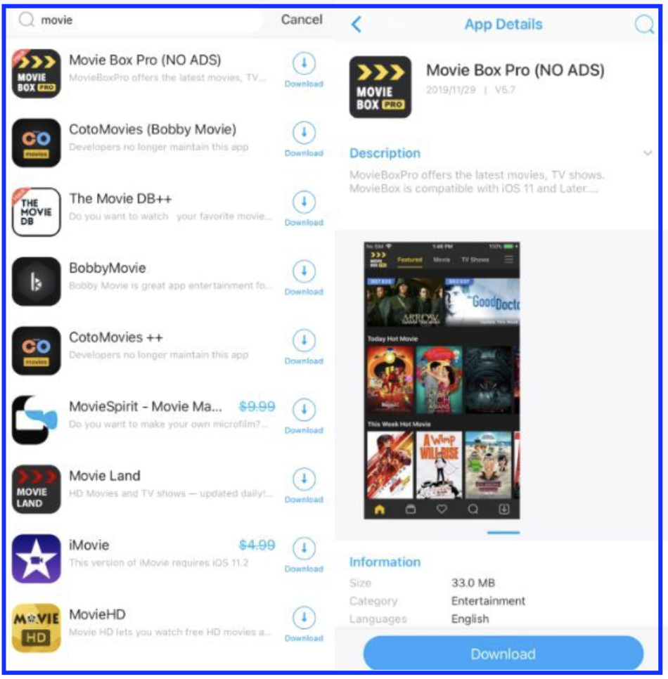 Install MovieBox Pro VIP Mod Free on iOS (Unlocked)