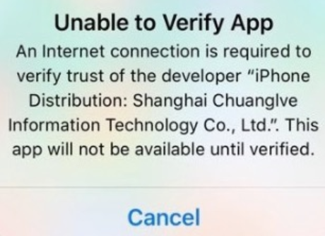 Unable to verify app error on iPhone