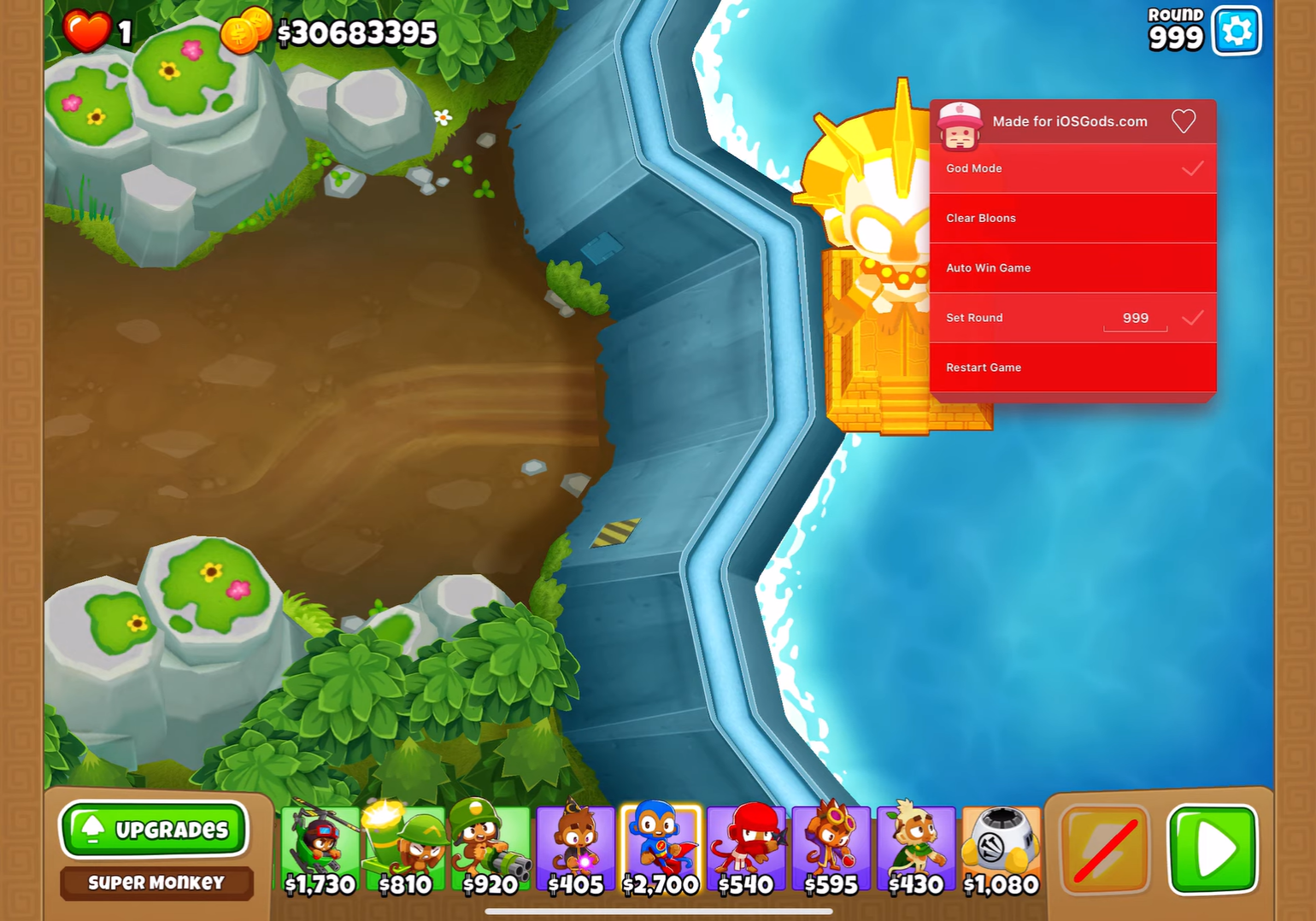 Using God Mode Hack in Bloons TD 6 Game on iPhone