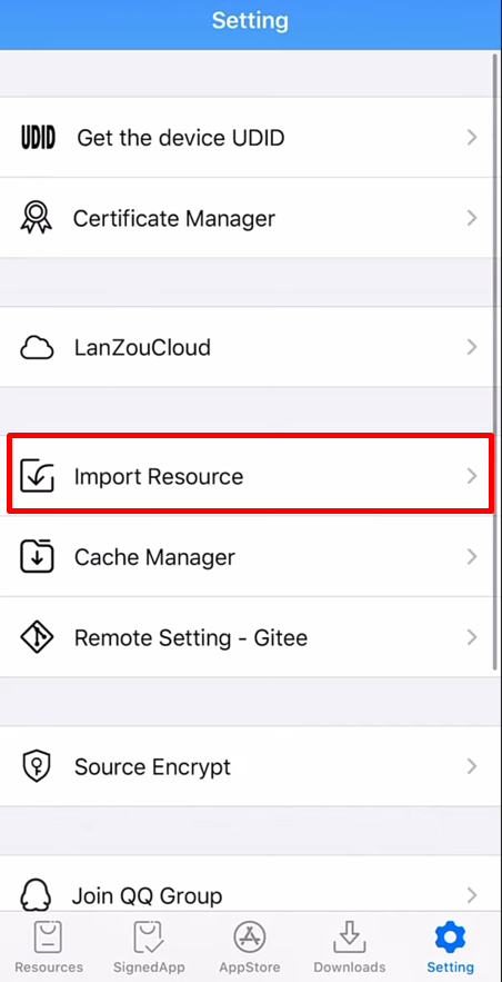 Import IPA from Settings on Esign