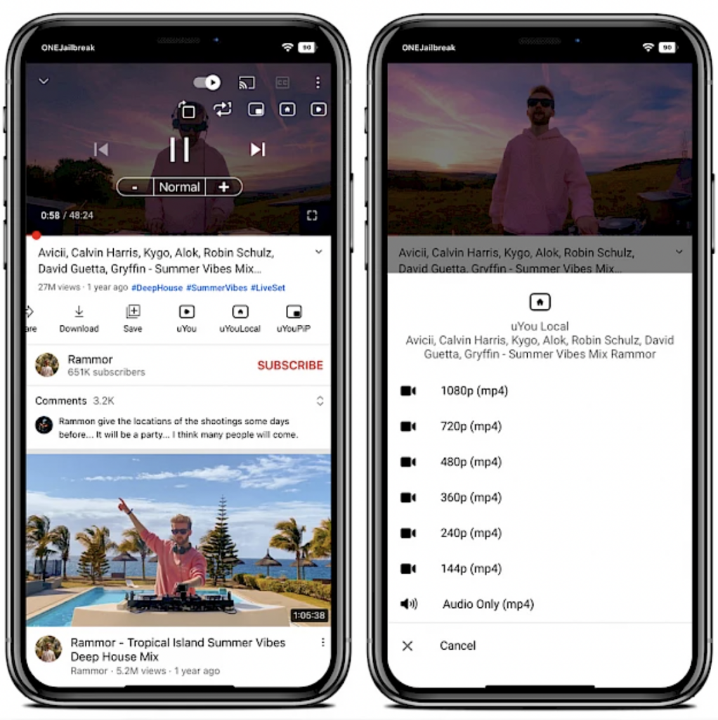 uYouPlus User Interface - YouTube Tweak on iOS