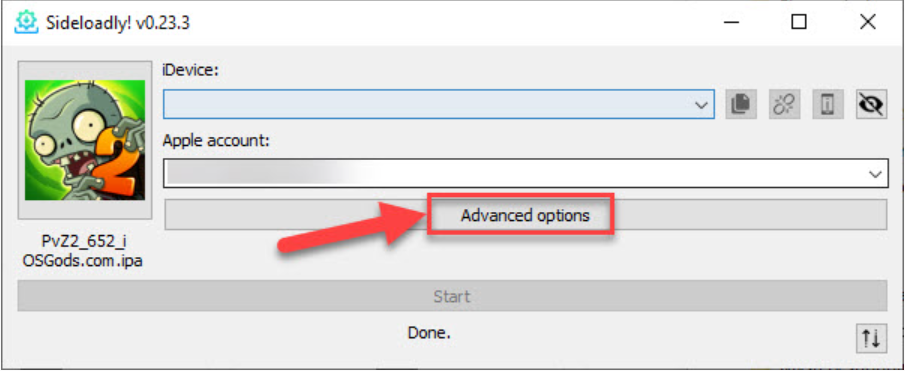 Advanced Options Section on Sideloadly