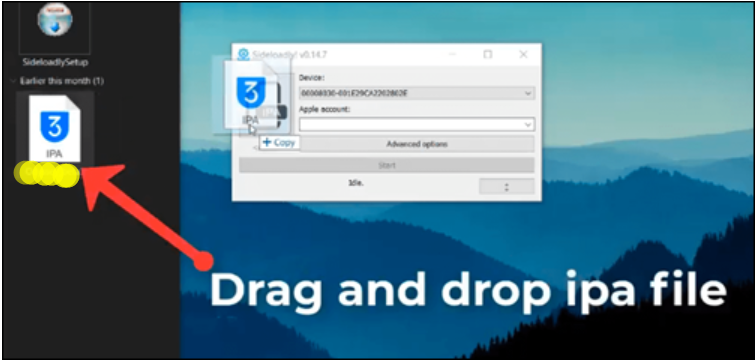 Drag and Drop IPA file into Sideloadly